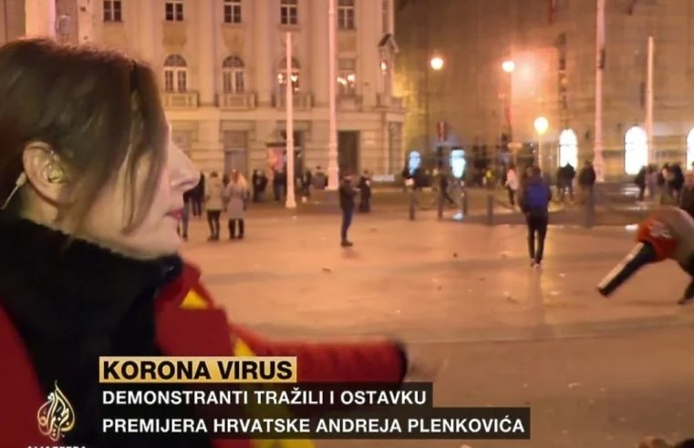 Новинарки Ал-Џазире отет микрофон усред јављања током протеста у Загребу